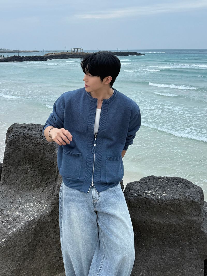 Ring crop knitwear round cardigan