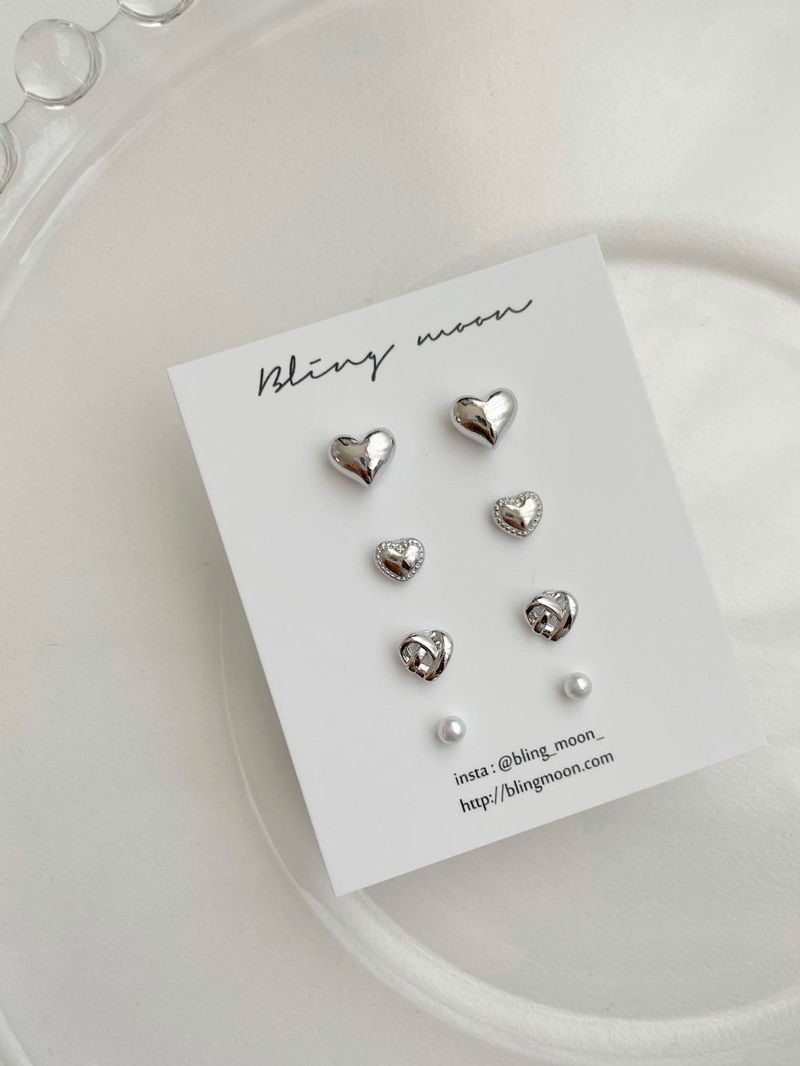 [4 set] minimal heart earrings set