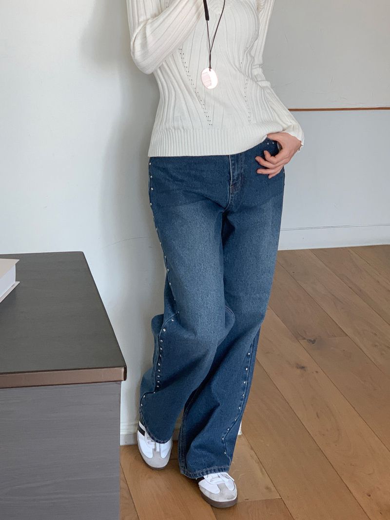 Sia Ball Stud Wide Denim Pants