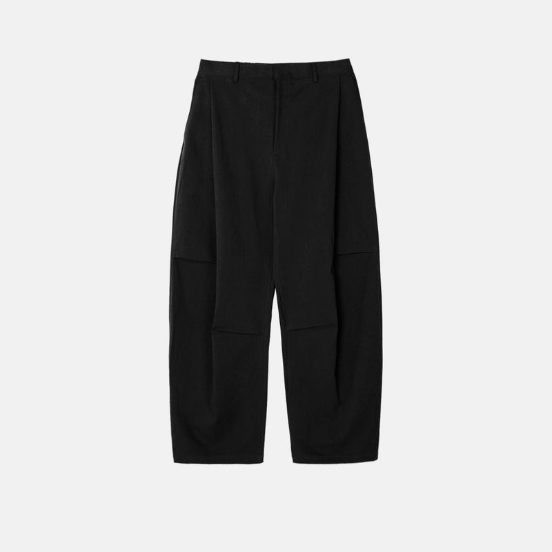 Unbalanced pintuck curved pants