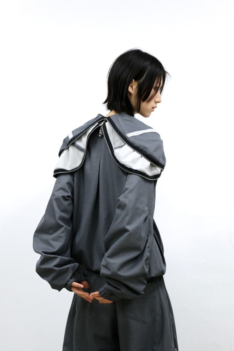 RELABEL (Dream Fracture) Multi-Zip Genuine Double-Layer Cut Four-Zip Hooded Back-Zip Oversized Sweatshirt