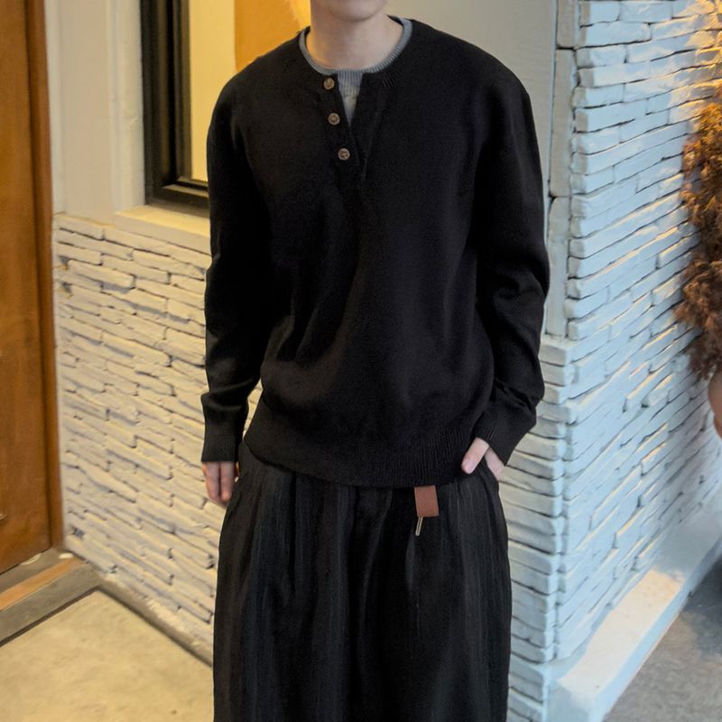 Riven Layered Henley-Neck Knit