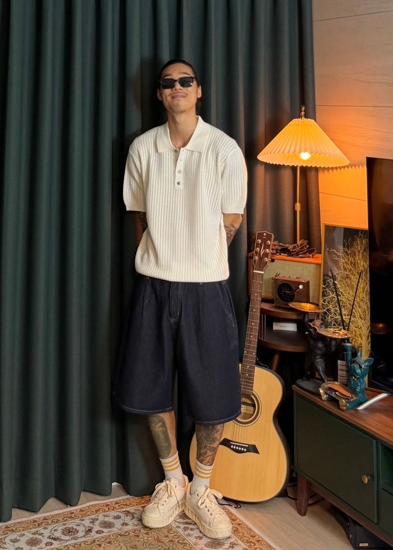 Non-fade half denim pants 2COLOR