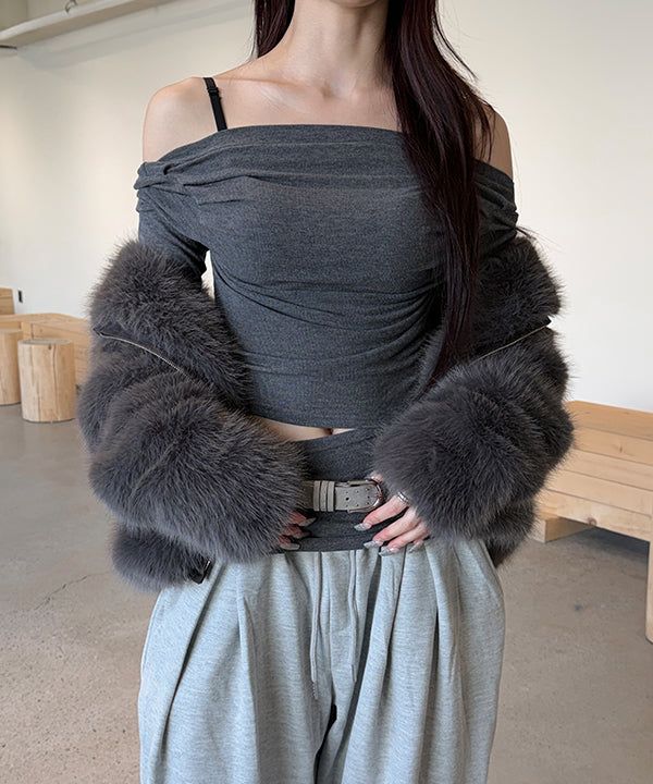 Strap off shoulder long sleeves(3color)