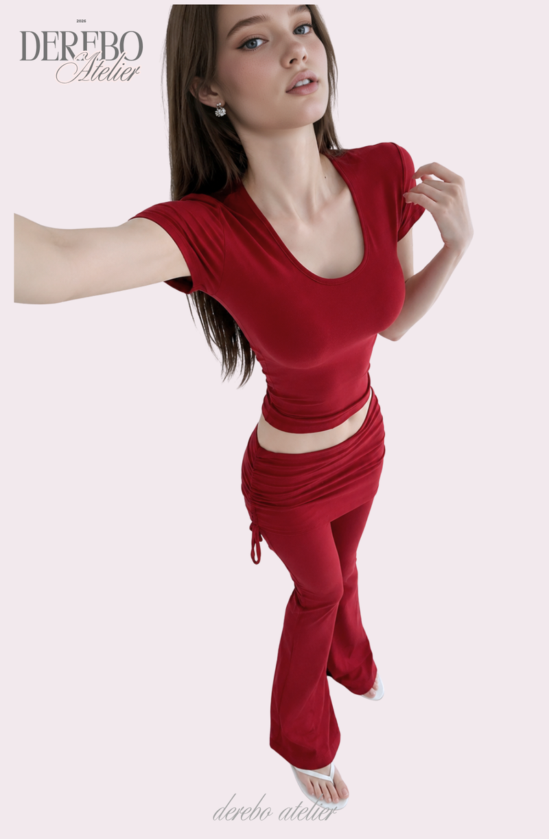 Liiv short-sleeve cap training shirring pants set (TOP)