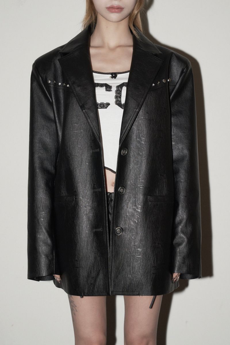 stud leather jacket - black