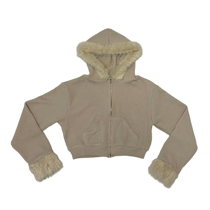 Fur crop hood jumper