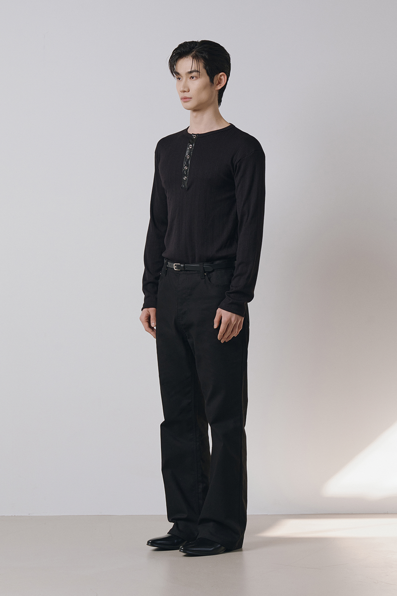 Semi flare cotton pants(Black)