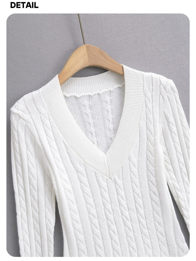College V-neck wool twisted knitwear