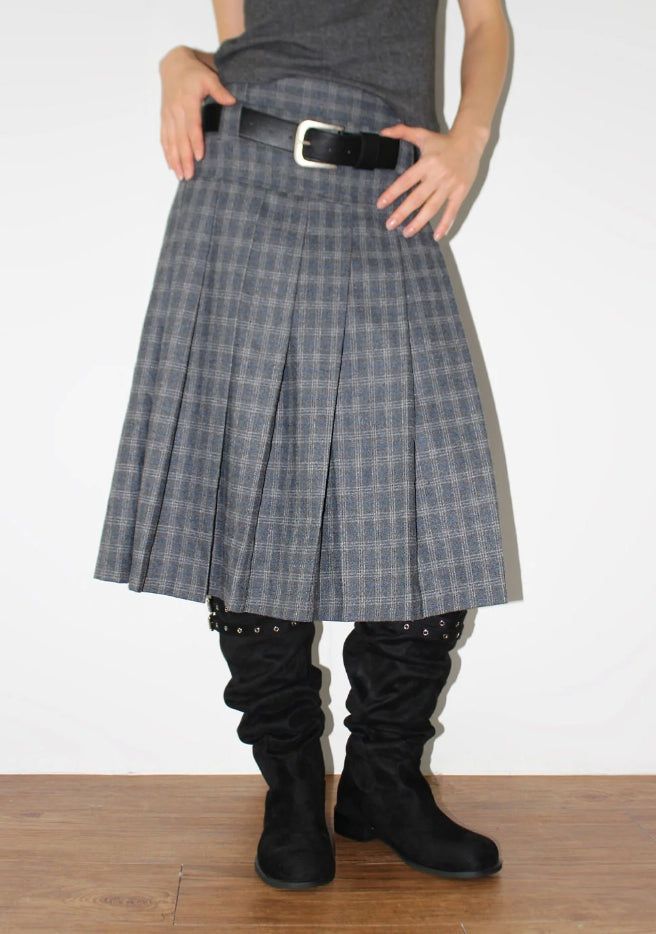 (WOOL) CHECK PLEATS MIDI SKIRT