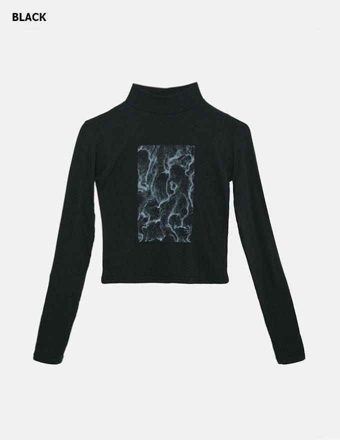Half Turtleneck Sandy Slim-fit Crop LS Top
