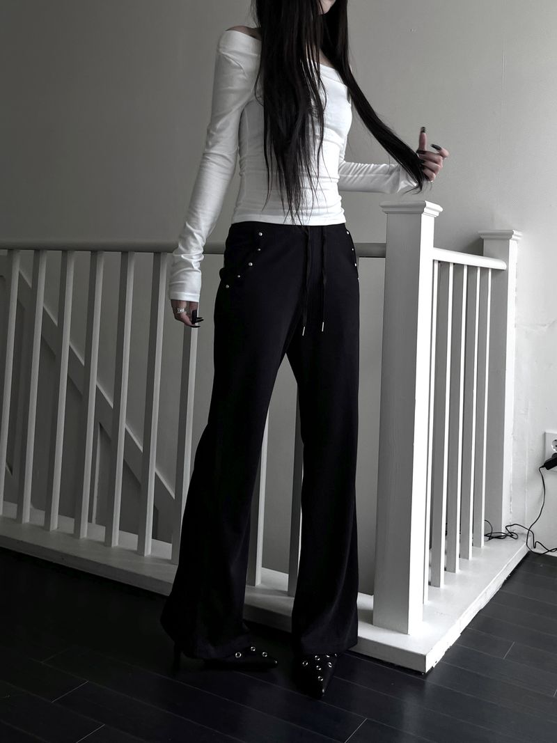 line stud bootcut pants (2color)
