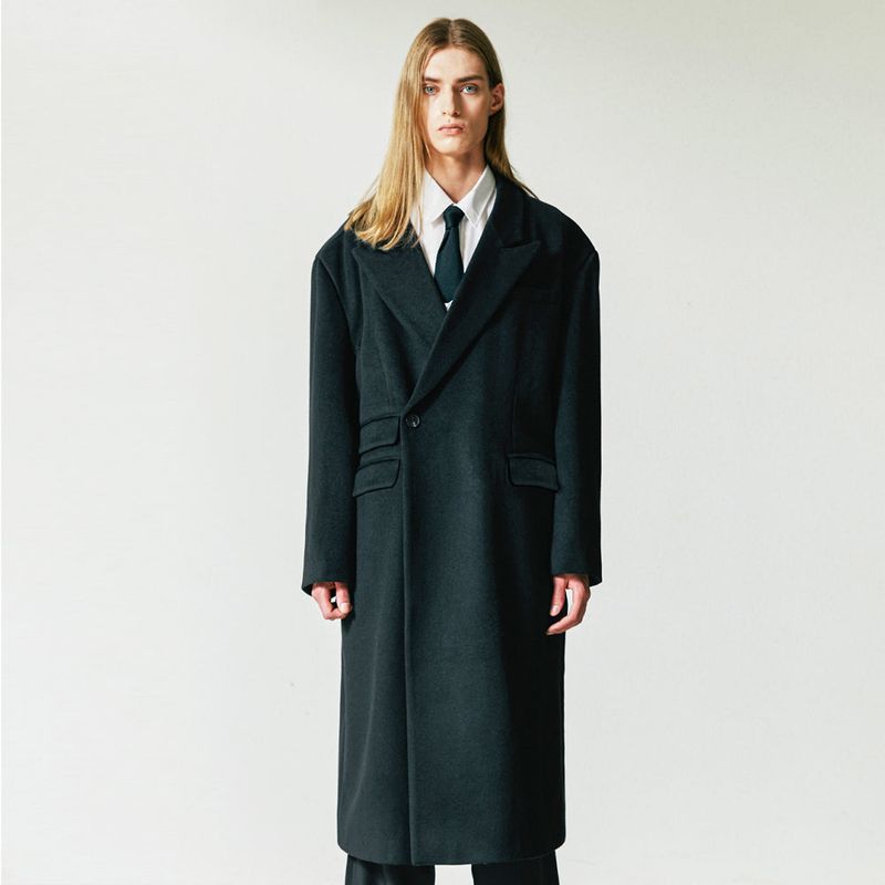 wool blended maximal double coat black