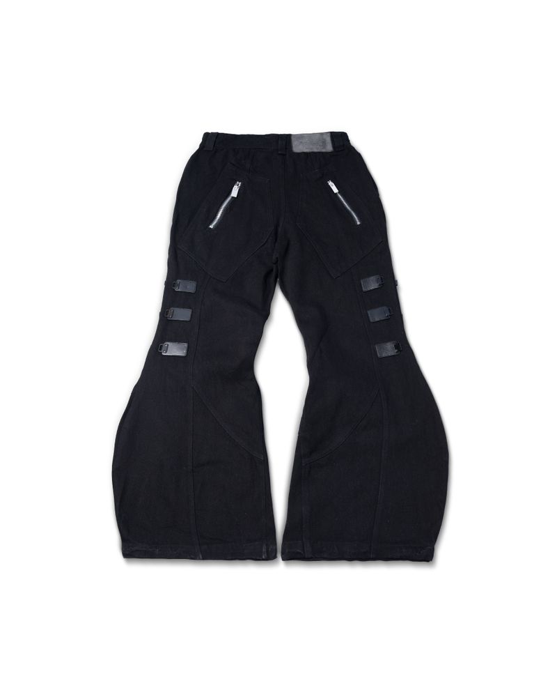 MULTI BUCKLE BLACK DENIM PANTS