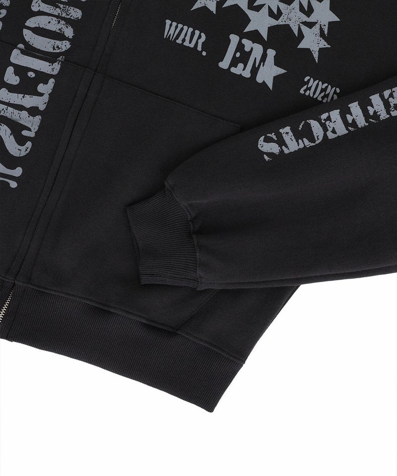 Marine Crack Print Hooded Zip-Up - Black