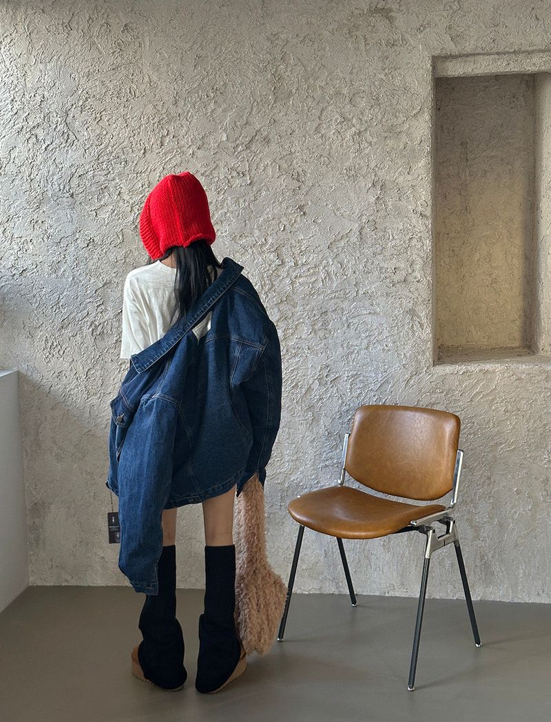 Double-sided reversible denim padded coat