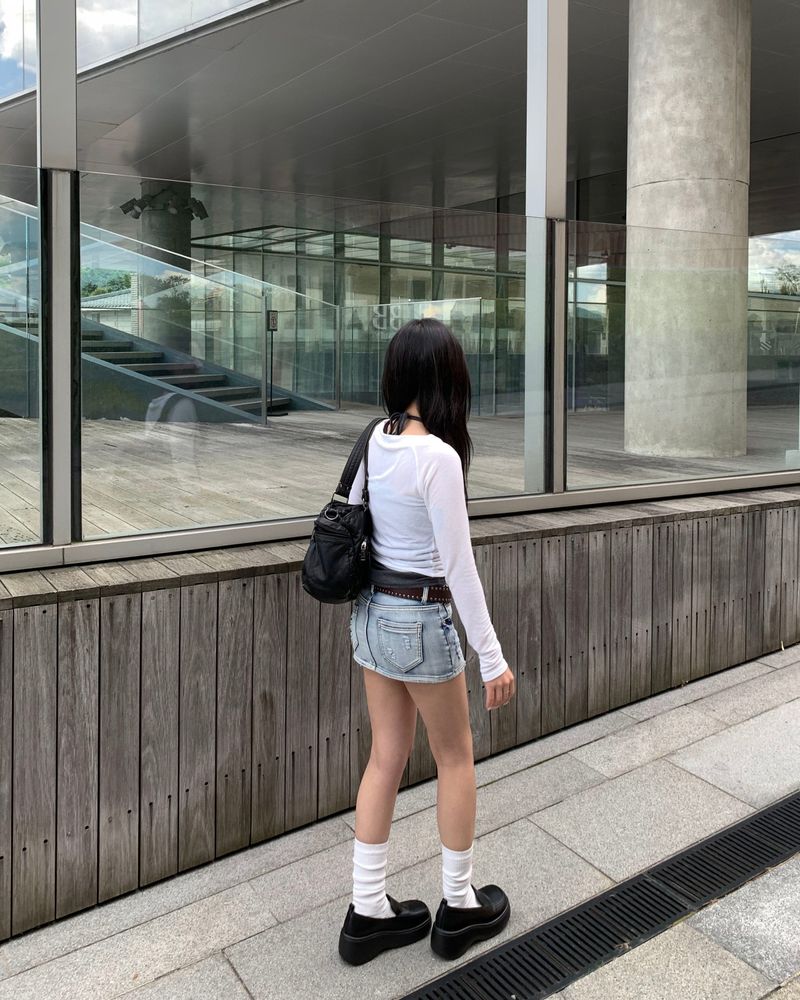 Micro low denim skirt