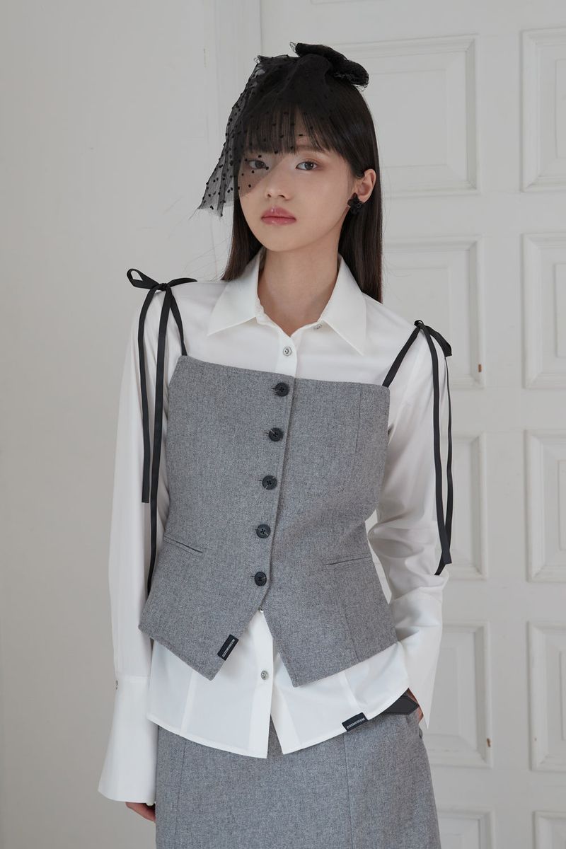 RIBBON BUTTON TOP (GRAY)