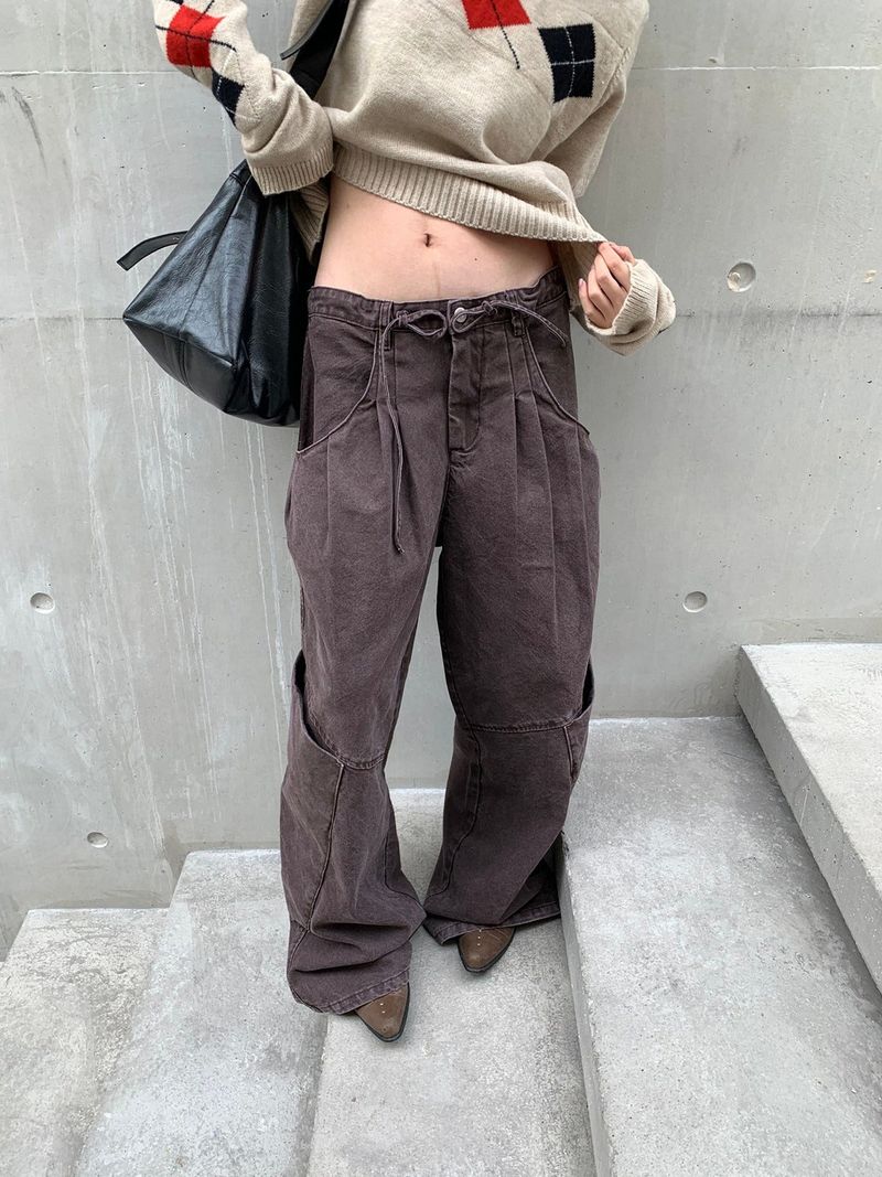 Edge curved pin tuck casual pants