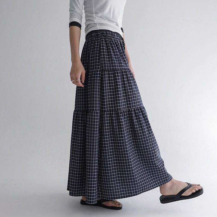 blitti（ブリッティ）の「[Sepian] Check Banding Tiered Long Skirt - 2 Colors（Skirts）」