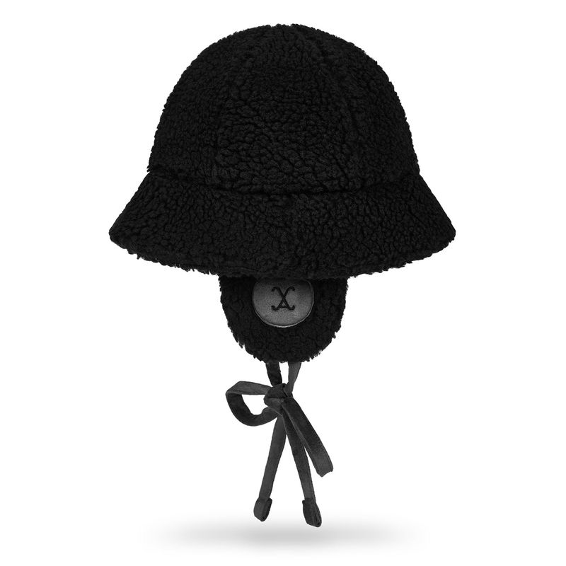 VA Curved Logo Sherpa Fur Flap Bucket Hat / Black