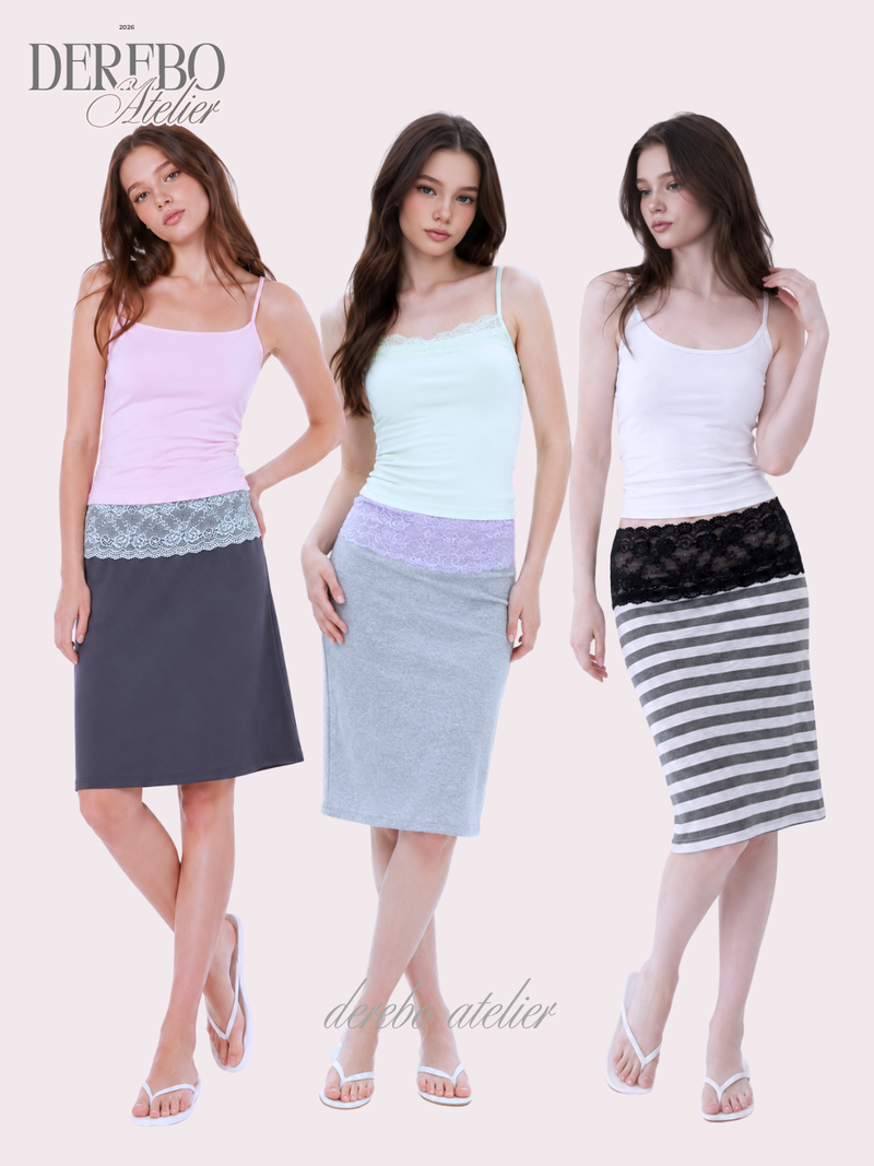dereborujo（ドレボルゾー）の「lace striped midi skirt（Skirts）」