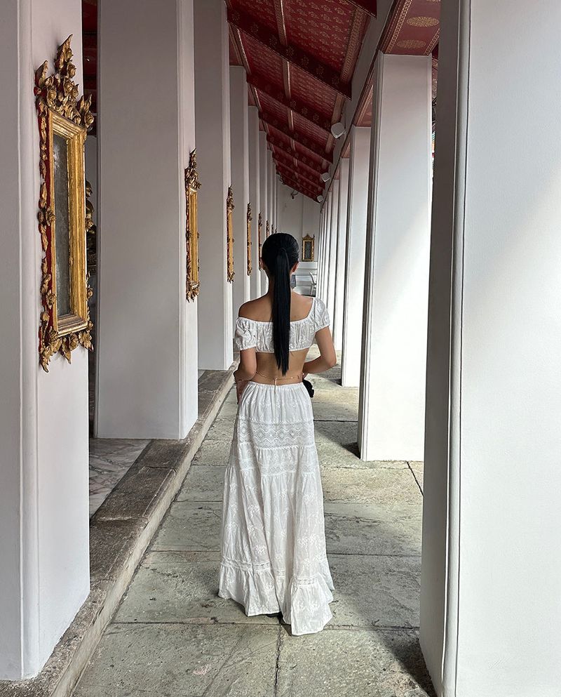 eyelet cancan maxi long skirt