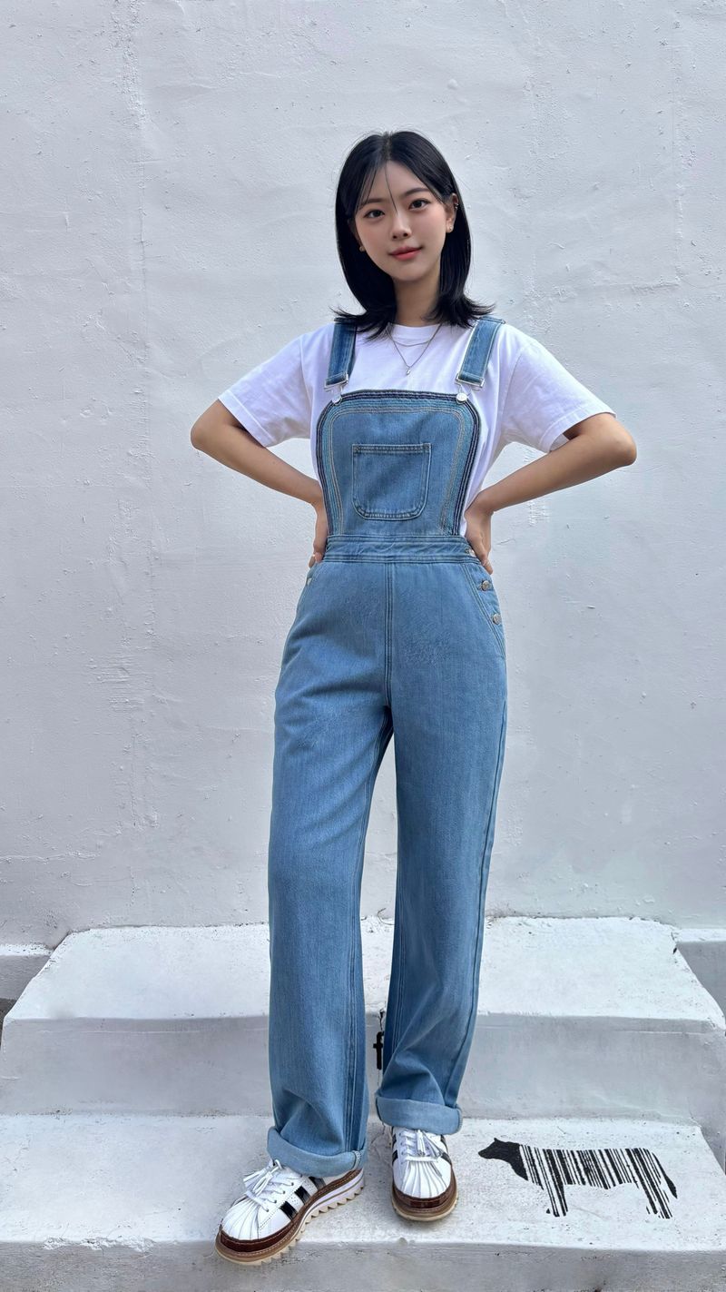 EMBROIDERY OVERALL DENIM PANTS code 25011