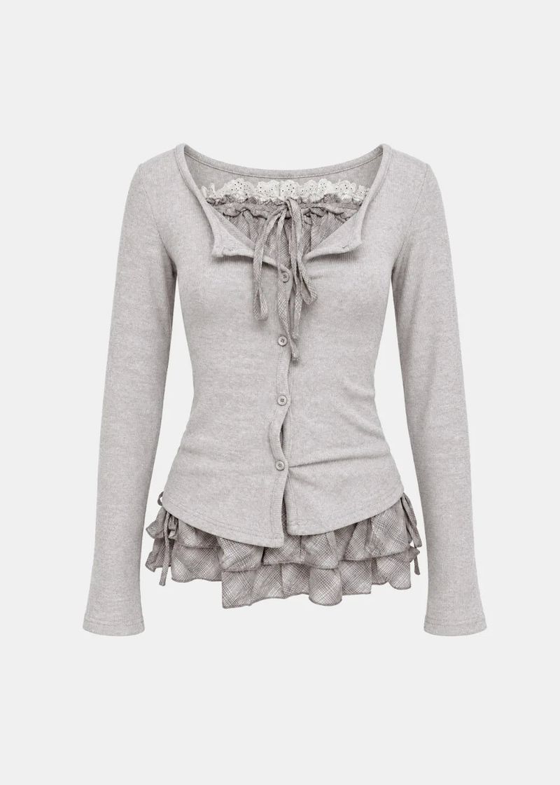 Ellie Check Frill Layered Cardigan Set