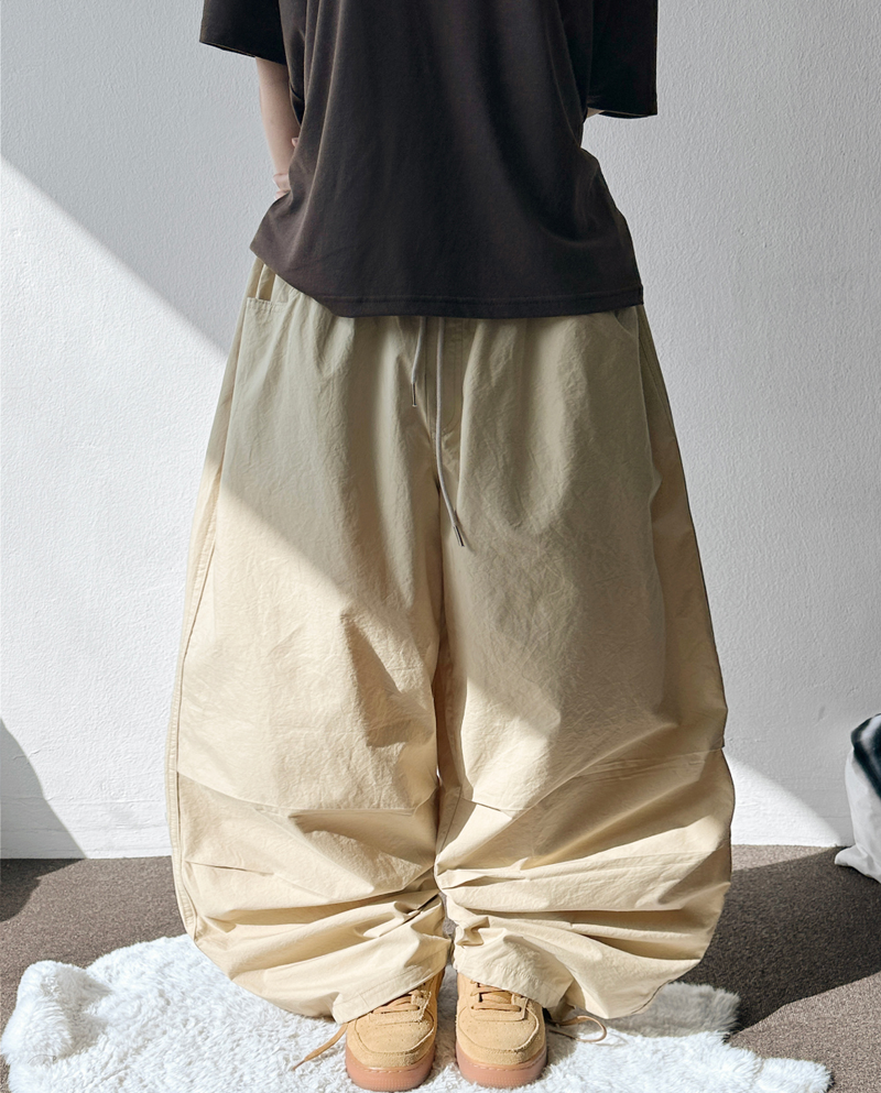 Billion Parachute Balloon Pintuck String Wide Long Pants 3 Colors 