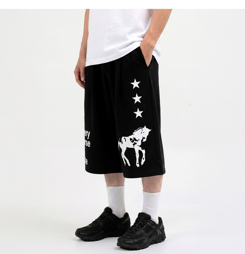 Balloon Curved Sweat Bermuda Pants Black Horse