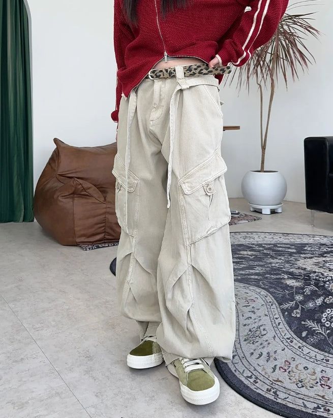 Raven Belted Dyeing Cargo Pants