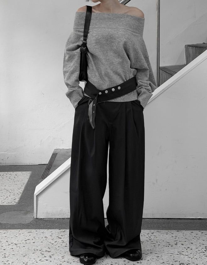 mnem（ムネム）の「Belt set snap wide pintuck slacks（Pants）」