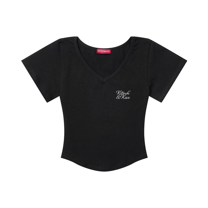 SCRIPT LOGO CROP V-NECK T-SHIRT (SCVKNK-104)
