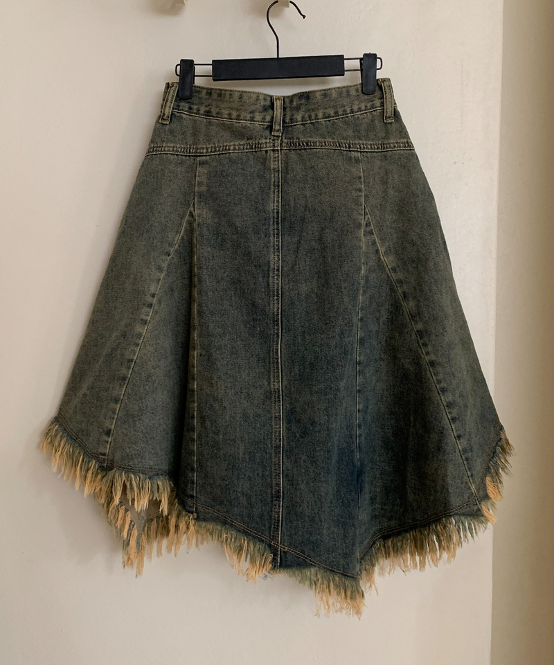 Nairo Unbalance Denim Surgery Midi Skirt