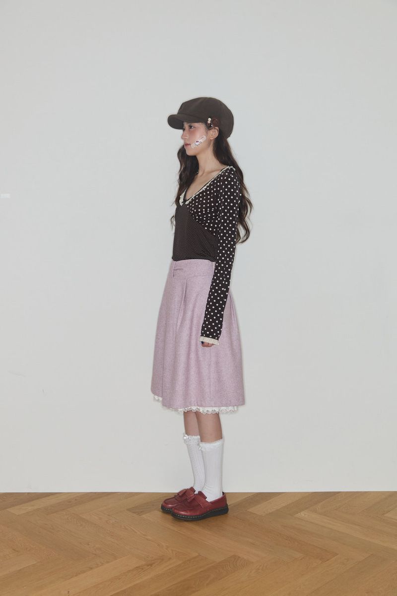 SHINING DOT LACE TOP (BROWN)