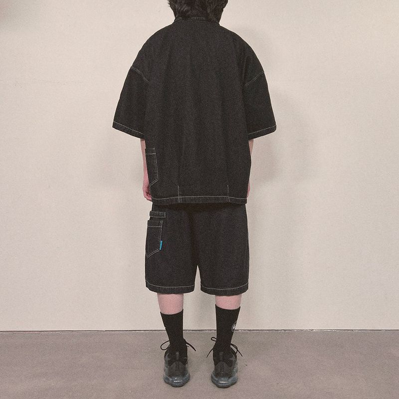 denim stitch shorts_black