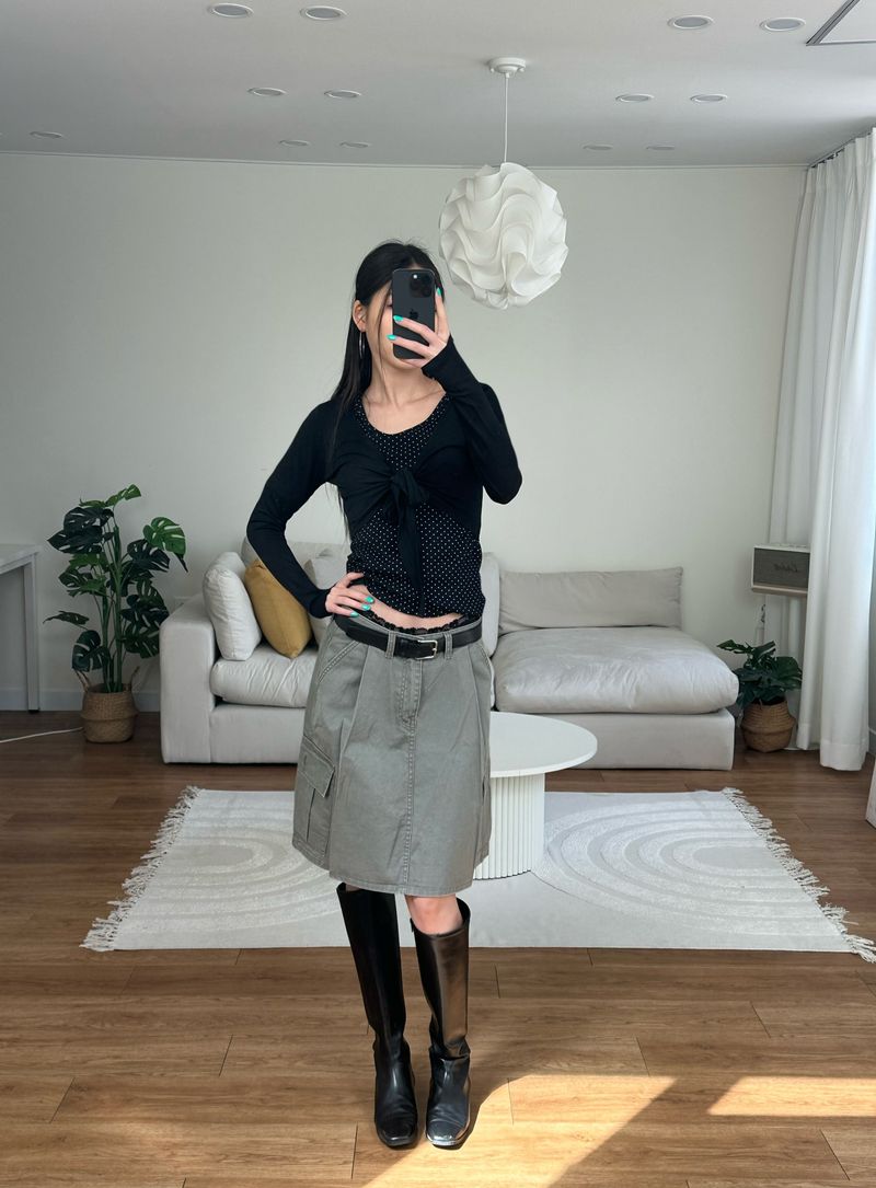 washed cargo midi skirt