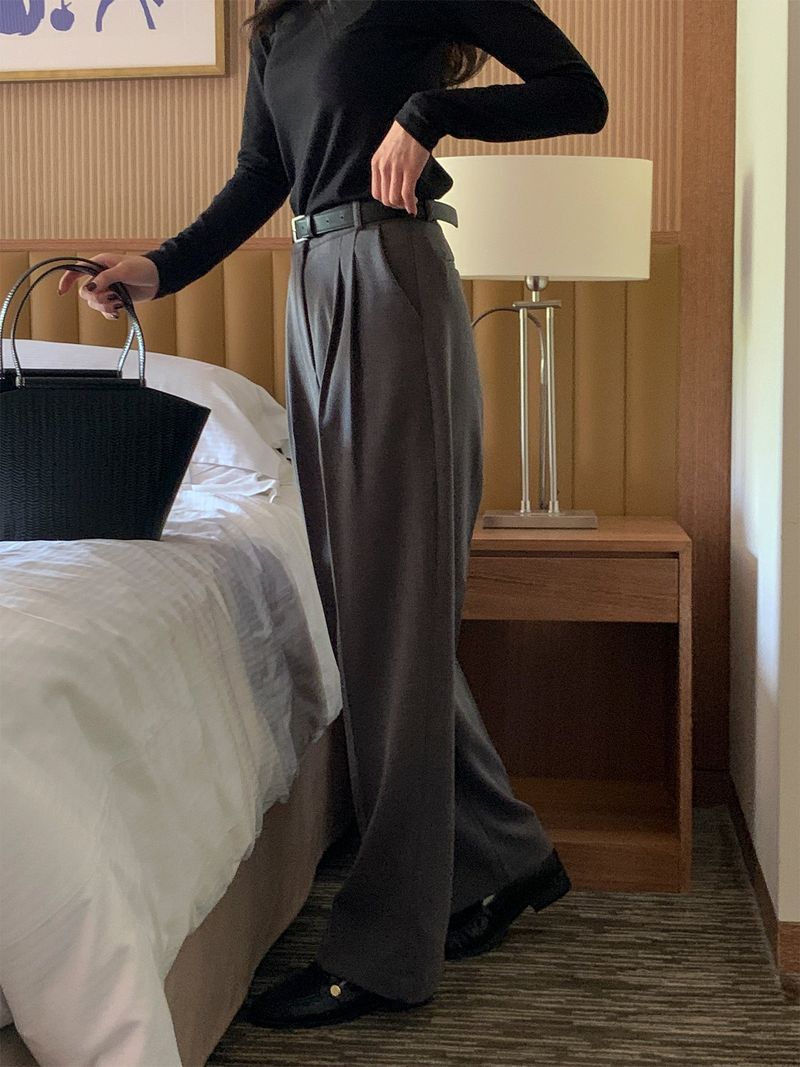 luch wool pintuck wide slacks