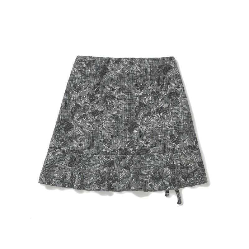フラワーシャーリングミニスカート / Flower Shirring Mini Skirt [GREY]