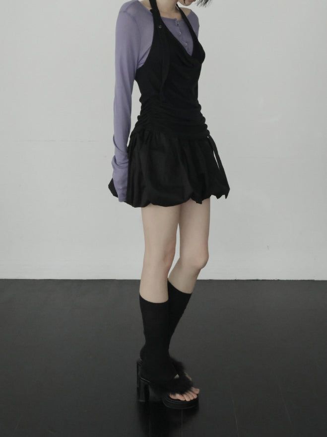 Woolen Cowl Neck Eyelet Halter Top