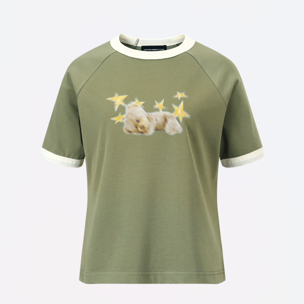 アートワークラグランショートスリーブTシャツ (カーキ)