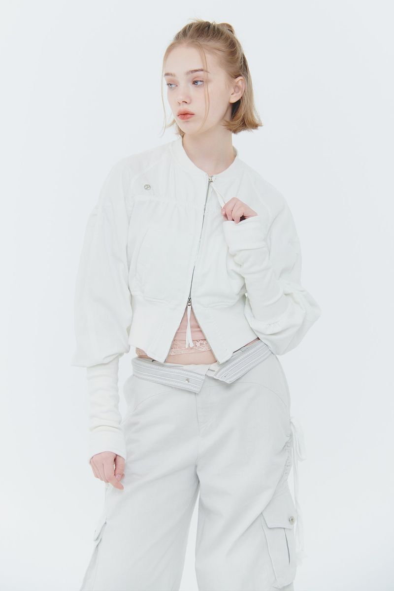 PAIN OR PLEASURE（ペインオアプレジャー）の「SARA SHIRRING JUMPER white（Jackets/Outerwear）」