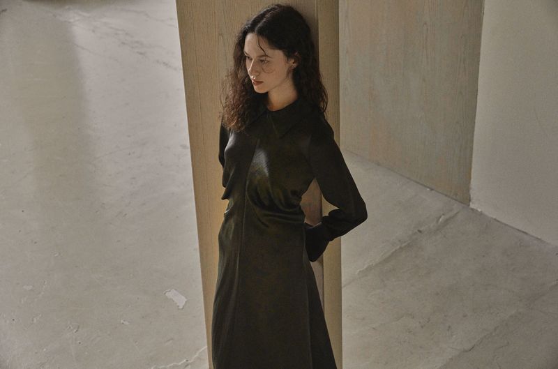 DRAPERY DRESS_DEEP GREEN