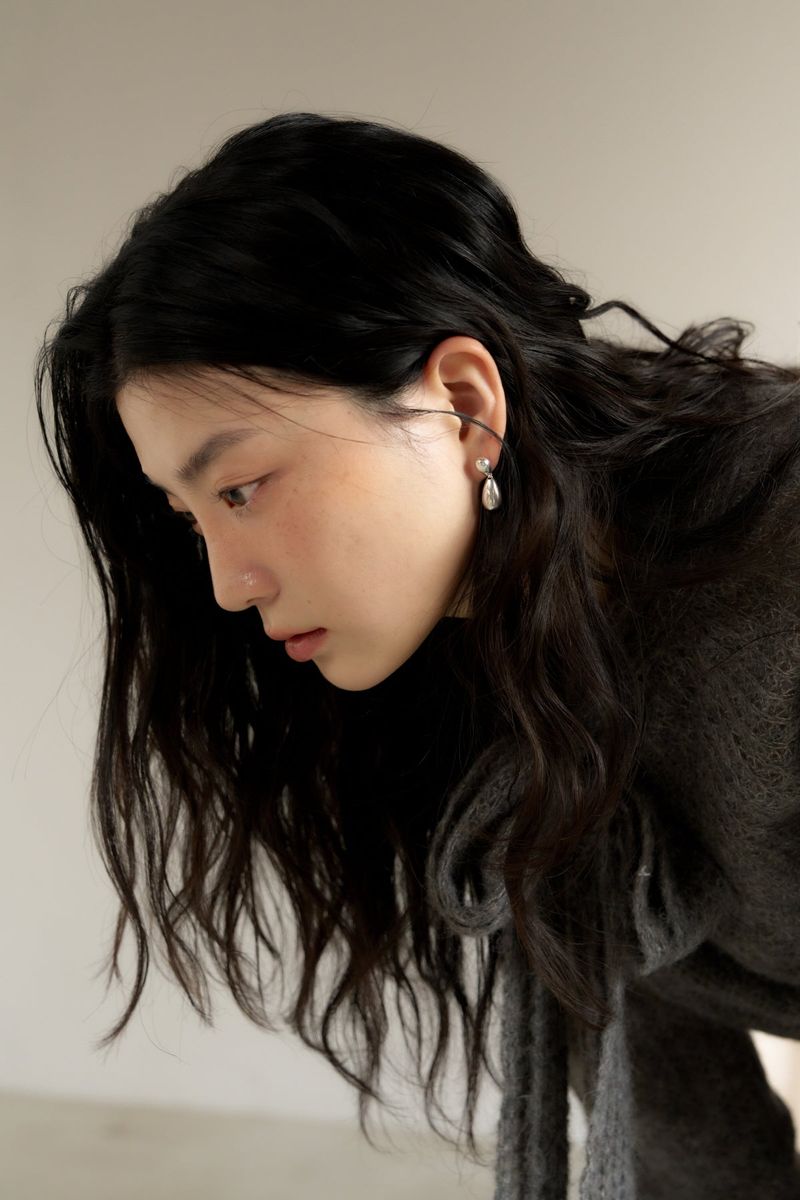 double tear earring - silver