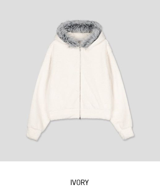 Fame Fleece Raccoon Fur Hooded Zip-Up