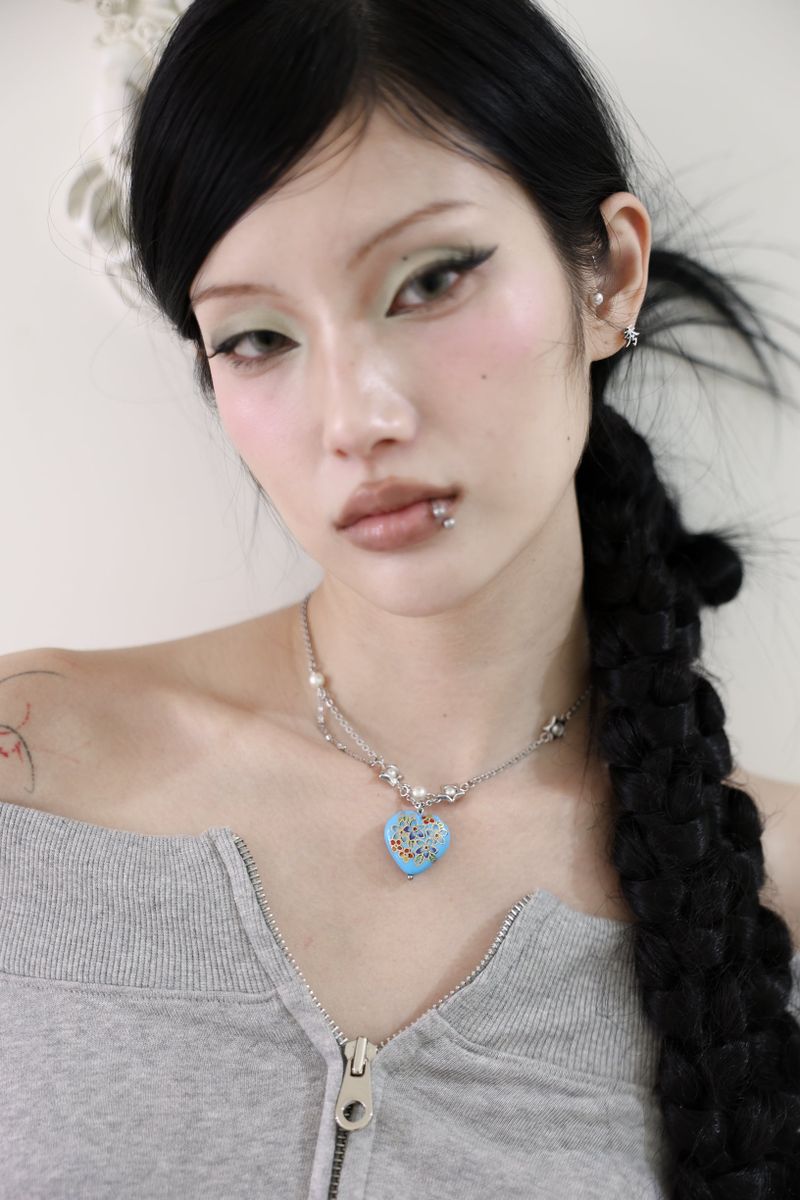 Flower love star necklace (Clear/Blue)