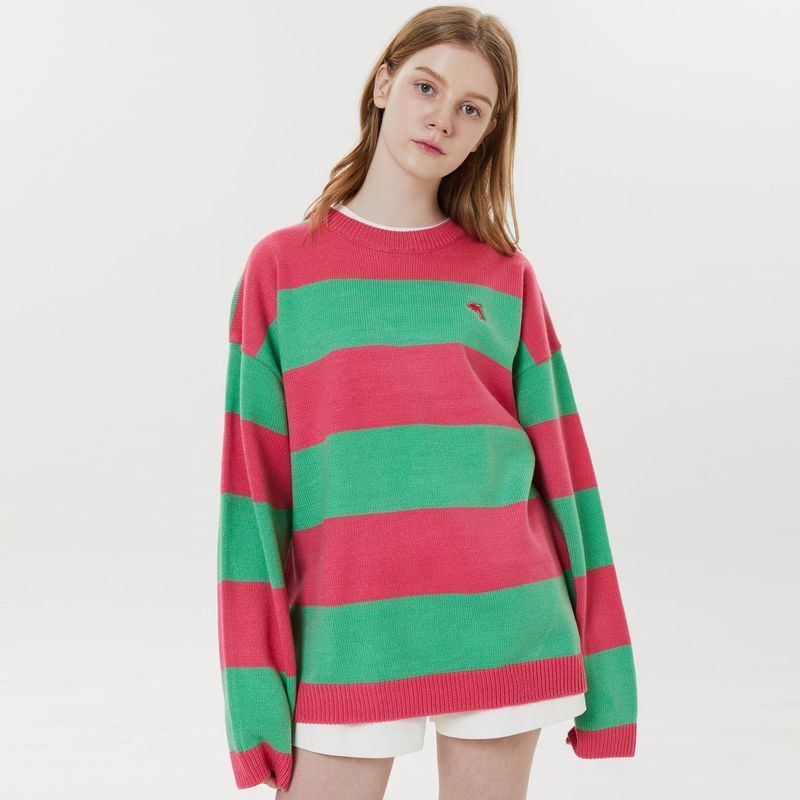 Big stripe crew neck knit