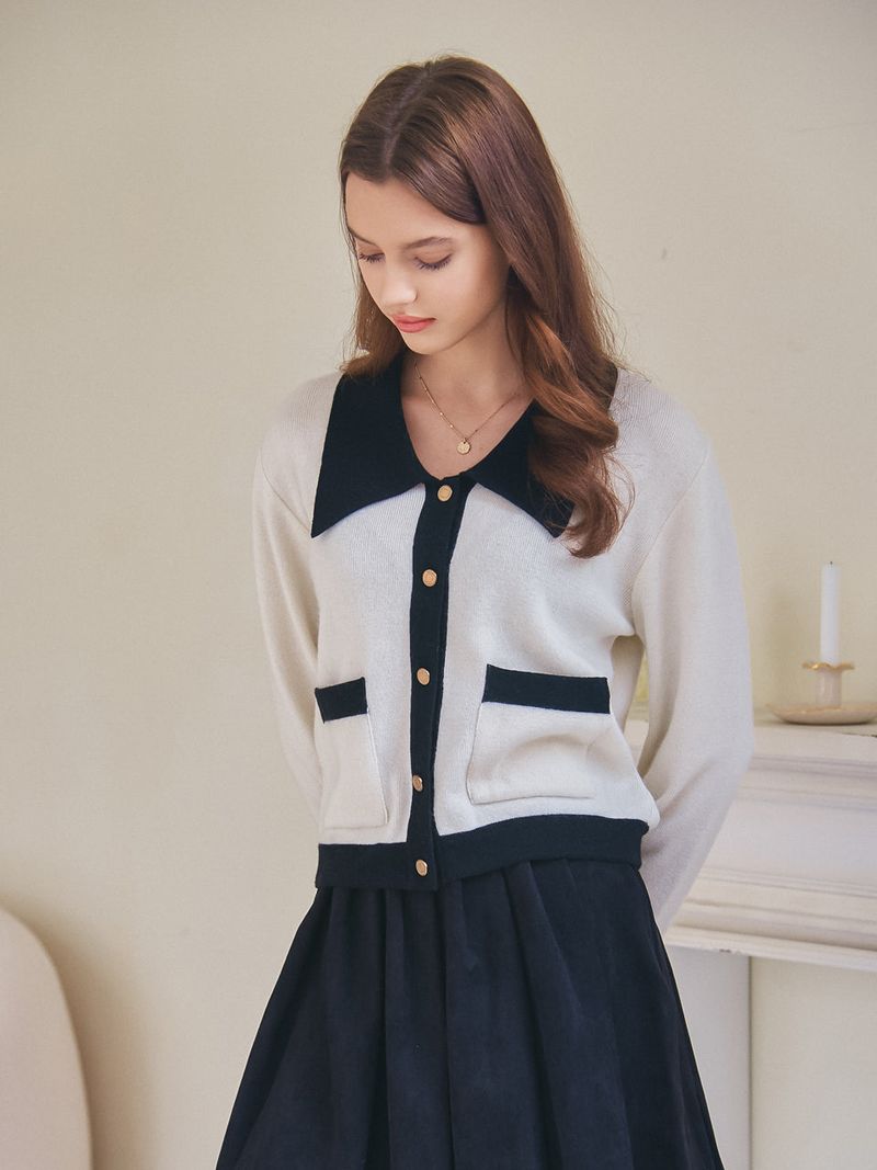FLAT COLLAR KNIT CARDIGAN_IVORY