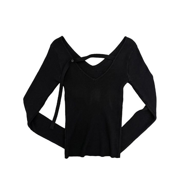 Ribbed Backless V-Neck Knit